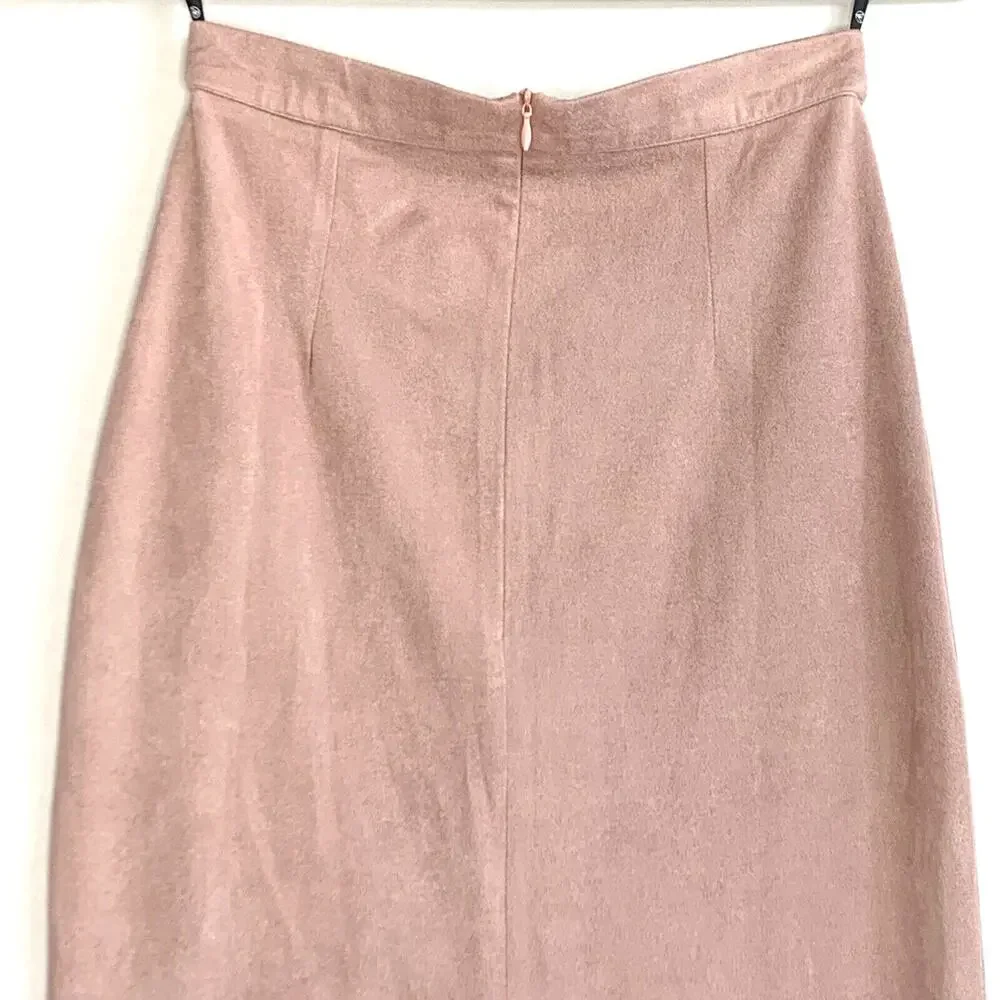 Missguided Skirt Womens 2 Pink Midi Suede‎ Like Bodycon Zipper Front Slit